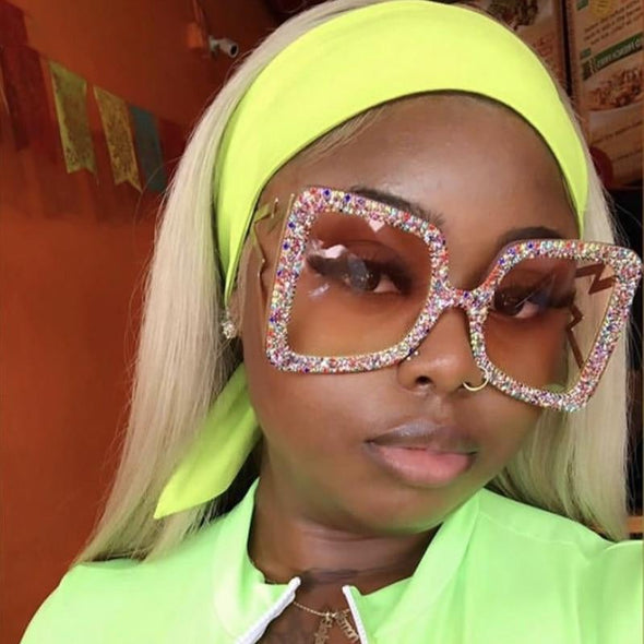 Oversized Rhinestone Sunglasses Women  Steampunk Diamond Sunglasses Square Punk Eyeglasses Gradient Handmade Sunglasses Men