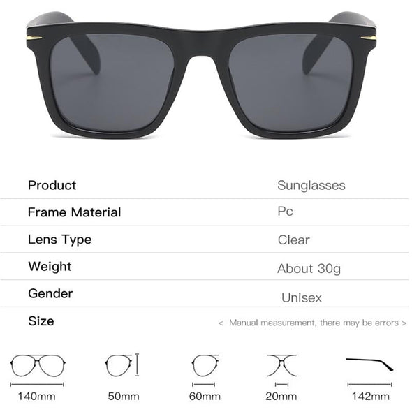 Classic Men's Square Sunglasses Fashion Brand Designer Rivet Retro Women Sun Glasses UV400  Beckham Style Driver Eyewear