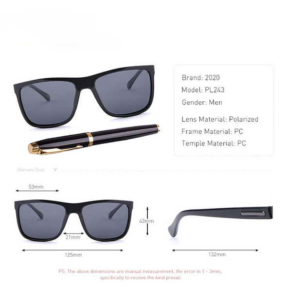 Brand Polarized sunglasses Men UV400 Classic Male Square Glasses Driving Travel Eyewear Gafas Oculos PL243