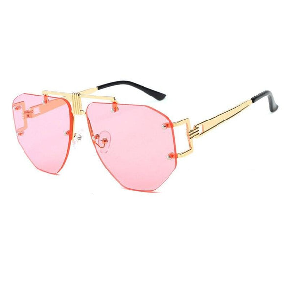 Oversized Frameless Sunglasses Ladies Women Luxury Metal Punk Sun Glasses Men Brand Design UV400 Goggles