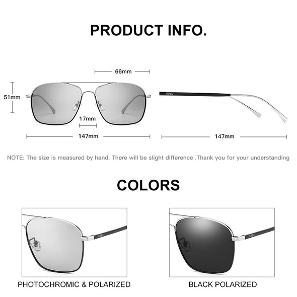 Polarized Square Sunglasses Men Classic Brand Designer Eyewear Fashion Photochromic Men's Driving Sun Glasses