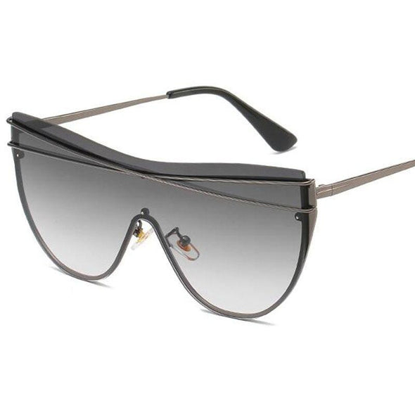 Gradient Brown One Piece Sunglasses Women  Luxury Brand Glasses Metal Cross Designer Shades Big Sunglass UV400