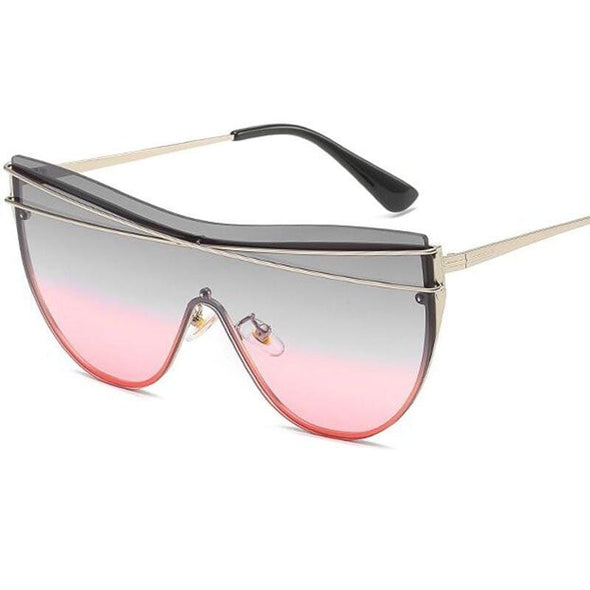 Gradient Brown One Piece Sunglasses Women  Luxury Brand Glasses Metal Cross Designer Shades Big Sunglass UV400