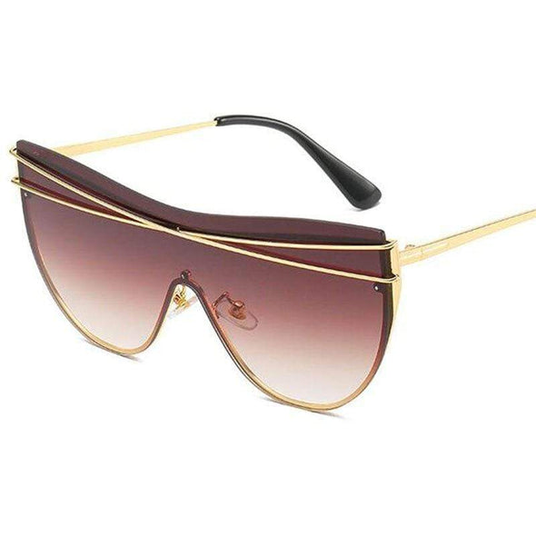 Gradient Brown One Piece Sunglasses Women  Luxury Brand Glasses Metal Cross Designer Shades Big Sunglass UV400