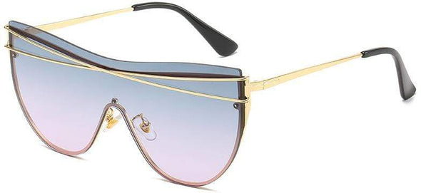 Gradient Brown One Piece Sunglasses Women  Luxury Brand Glasses Metal Cross Designer Shades Big Sunglass UV400