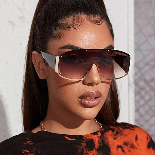Rimless Oversized One-Piece Sunglasses Square Women Designer Shades