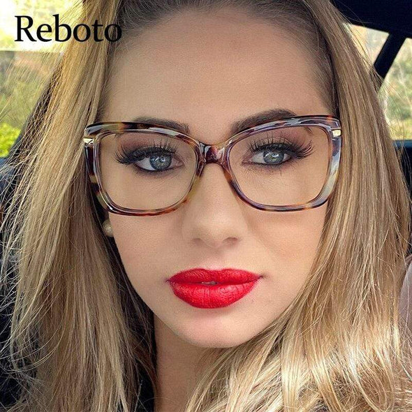 Female Square Eyeglasses Sexy Leopard Fashion Brand Transparent Women's Glasses Frame Luxury Oversized Prescription Glasses