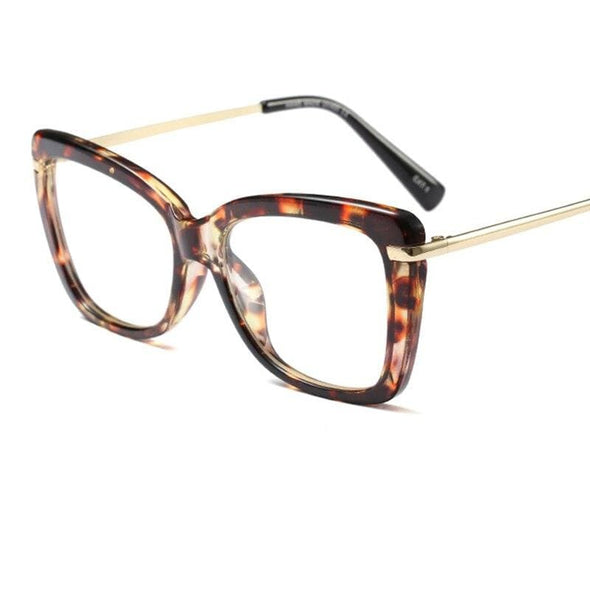 Female Square Eyeglasses Sexy Leopard Fashion Brand Transparent Women's Glasses Frame Luxury Oversized Prescription Glasses