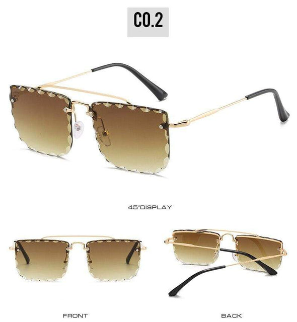 Vintage Women Sunglasses Cutting Lens Gradient Glasses Lace Rectangle Sun Glasses For Ladies Metal Frame Lunette