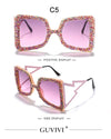 Oversized Rhinestone Sunglasses Women  Steampunk Diamond Sunglasses Square Punk Eyeglasses Gradient Handmade Sunglasses Men