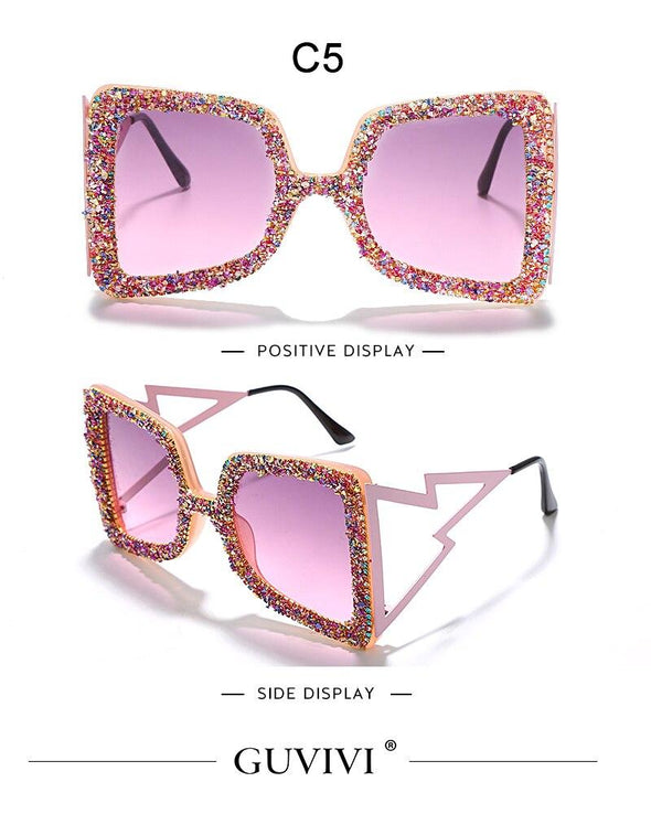 Oversized Rhinestone Sunglasses Women  Steampunk Diamond Sunglasses Square Punk Eyeglasses Gradient Handmade Sunglasses Men