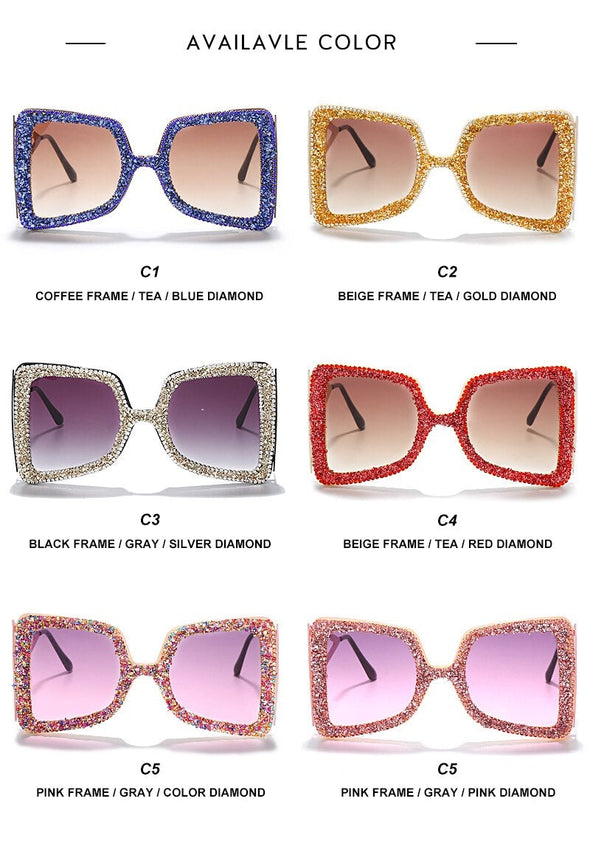 Oversized Rhinestone Sunglasses Women  Steampunk Diamond Sunglasses Square Punk Eyeglasses Gradient Handmade Sunglasses Men