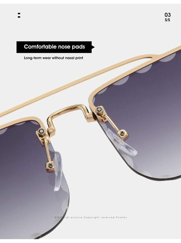 Vintage Women Sunglasses Cutting Lens Gradient Glasses Lace Rectangle Sun Glasses For Ladies Metal Frame Lunette