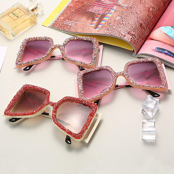 Oversized Rhinestone Sunglasses Women  Steampunk Diamond Sunglasses Square Punk Eyeglasses Gradient Handmade Sunglasses Men