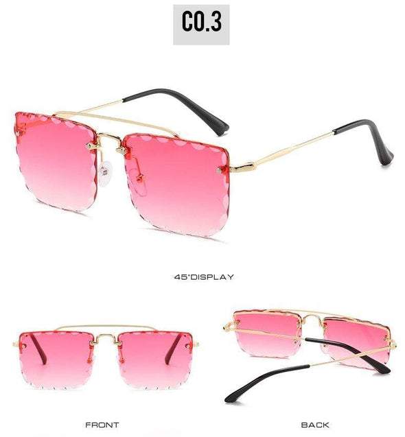 Vintage Women Sunglasses Cutting Lens Gradient Glasses Lace Rectangle Sun Glasses For Ladies Metal Frame Lunette