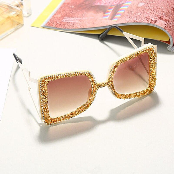 Oversized Rhinestone Sunglasses Women  Steampunk Diamond Sunglasses Square Punk Eyeglasses Gradient Handmade Sunglasses Men