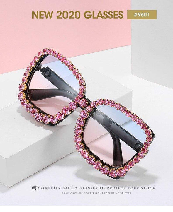 Vintage Oversized Square Colorful Diamond Sunglasses Women Luxury Crystal Fashion Sun Glasses For Female Rhinestone UV400