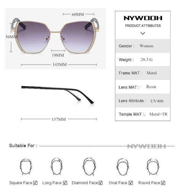 Women Oversized Square Sun Glasses Fashion Imitation Rhinestones Gradient Sunglass