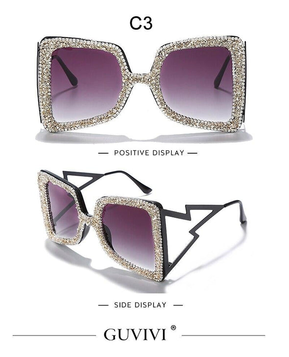 Oversized Rhinestone Sunglasses Women  Steampunk Diamond Sunglasses Square Punk Eyeglasses Gradient Handmade Sunglasses Men