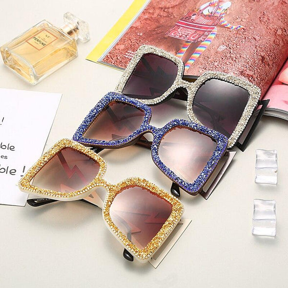 Oversized Rhinestone Sunglasses Women  Steampunk Diamond Sunglasses Square Punk Eyeglasses Gradient Handmade Sunglasses Men