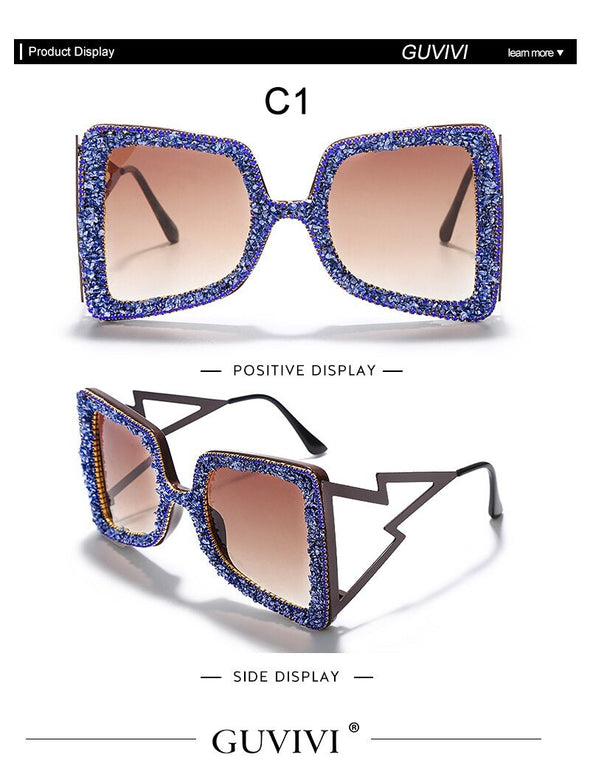 Oversized Rhinestone Sunglasses Women  Steampunk Diamond Sunglasses Square Punk Eyeglasses Gradient Handmade Sunglasses Men