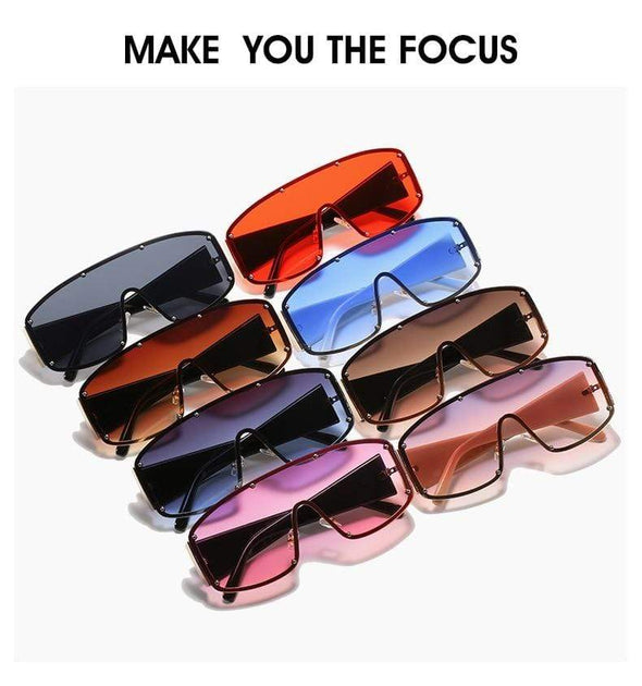 Rimless Oversized One-Piece Sunglasses Square Women Designer Shades
