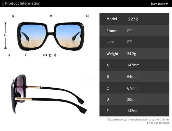 Oversized Sunglasses Women  Vintage Square Fashion Big Large Grain Frame
