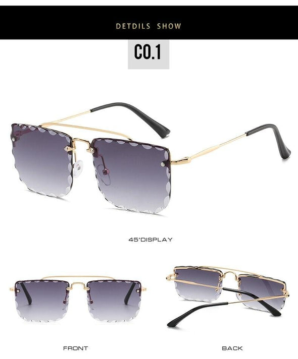 Vintage Women Sunglasses Cutting Lens Gradient Glasses Lace Rectangle Sun Glasses For Ladies Metal Frame Lunette