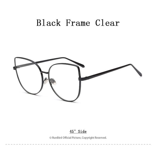 Cat Eye Sunglasses Women Vintage Fashion Metal Frame Clear Lens Sun Glasses Unique Flat Ladies Eyewear UV400 R058