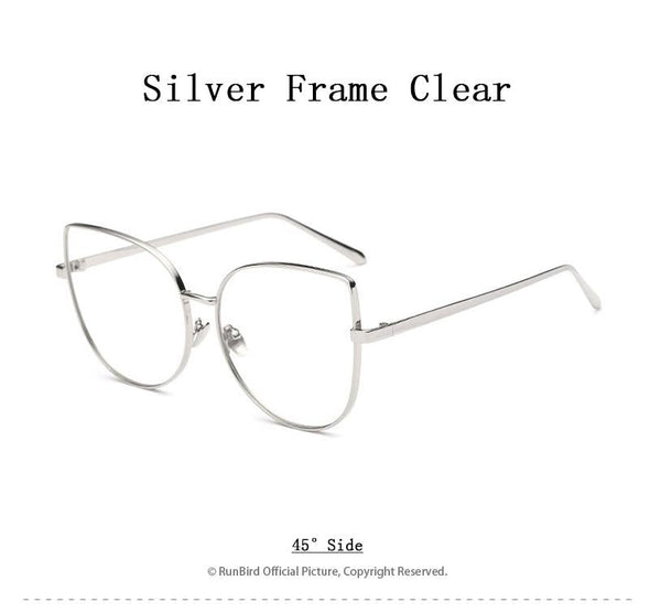 Cat Eye Sunglasses Women Vintage Fashion Metal Frame Clear Lens Sun Glasses Unique Flat Ladies Eyewear UV400 R058