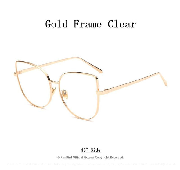 Cat Eye Sunglasses Women Vintage Fashion Metal Frame Clear Lens Sun Glasses Unique Flat Ladies Eyewear UV400 R058