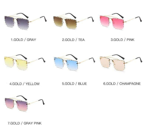 Vintage Women Sunglasses Cutting Lens Gradient Glasses Lace Rectangle Sun Glasses For Ladies Metal Frame Lunette