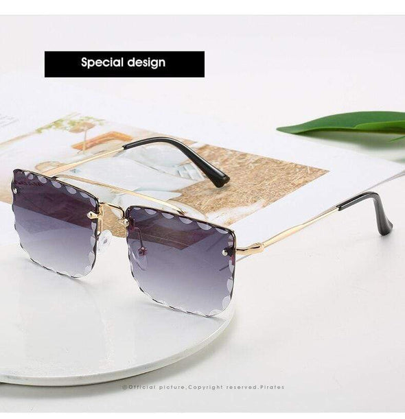 Vintage Women Sunglasses Cutting Lens Gradient Glasses Lace Rectangle Sun Glasses For Ladies Metal Frame Lunette