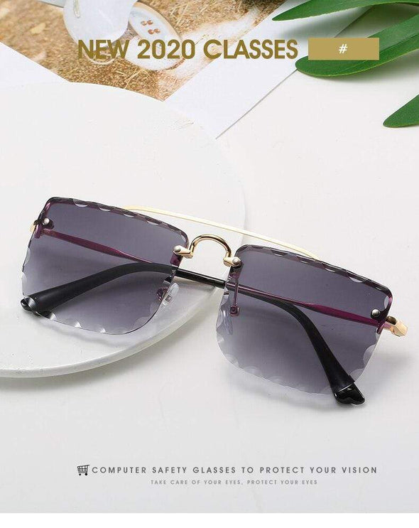 Vintage Women Sunglasses Cutting Lens Gradient Glasses Lace Rectangle Sun Glasses For Ladies Metal Frame Lunette