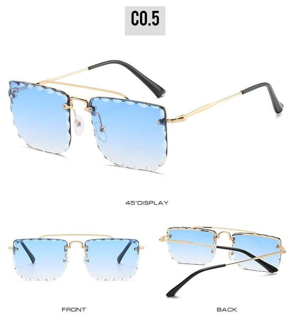Vintage Women Sunglasses Cutting Lens Gradient Glasses Lace Rectangle Sun Glasses For Ladies Metal Frame Lunette