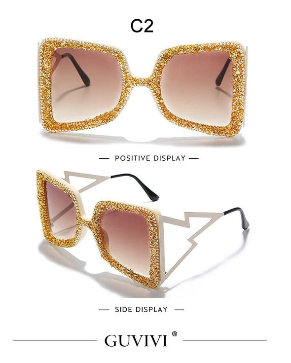 Oversized Rhinestone Sunglasses Women  Steampunk Diamond Sunglasses Square Punk Eyeglasses Gradient Handmade Sunglasses Men