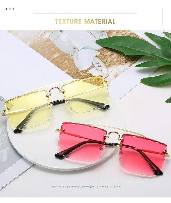 Vintage Women Sunglasses Cutting Lens Gradient Glasses Lace Rectangle Sun Glasses For Ladies Metal Frame Lunette
