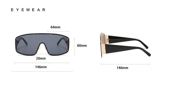 Rimless Oversized One-Piece Sunglasses Square Women Designer Shades