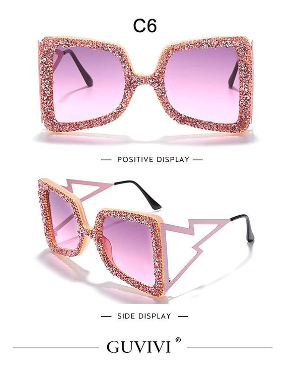 Oversized Rhinestone Sunglasses Women  Steampunk Diamond Sunglasses Square Punk Eyeglasses Gradient Handmade Sunglasses Men