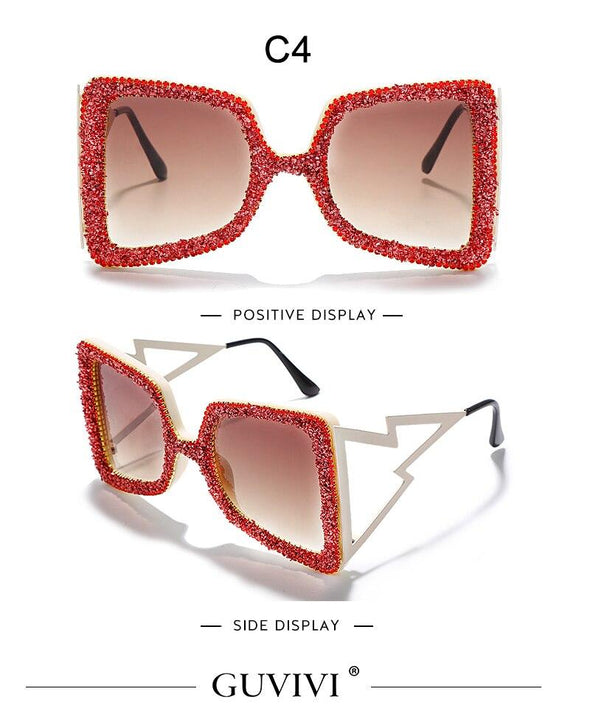 Oversized Rhinestone Sunglasses Women  Steampunk Diamond Sunglasses Square Punk Eyeglasses Gradient Handmade Sunglasses Men