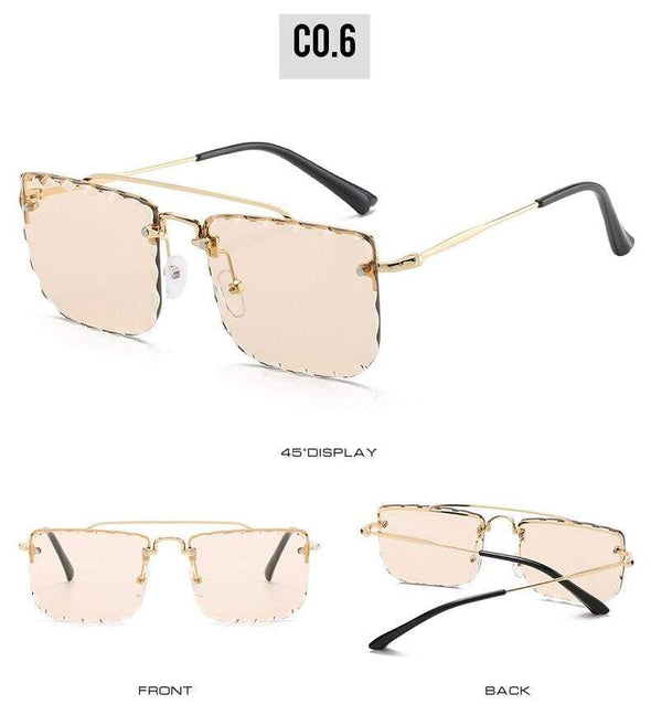 Vintage Women Sunglasses Cutting Lens Gradient Glasses Lace Rectangle Sun Glasses For Ladies Metal Frame Lunette