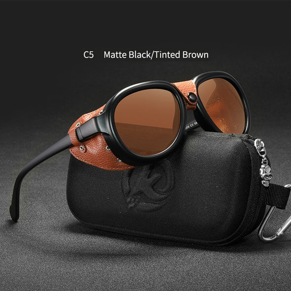 Luxury Steampunk Pilot Sunglasses Men and Women Soft Leather Shield Glasses UV400 Protection ALI061004