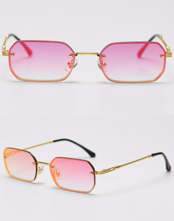 rectangle sunglasses men woman blue red mirror lens retro small metal frame glasses