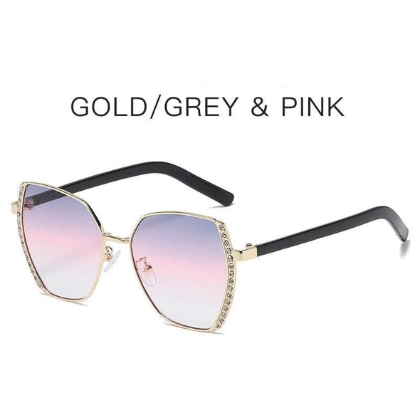 Women Oversized Square Sun Glasses Fashion Imitation Rhinestones Gradient Sunglass