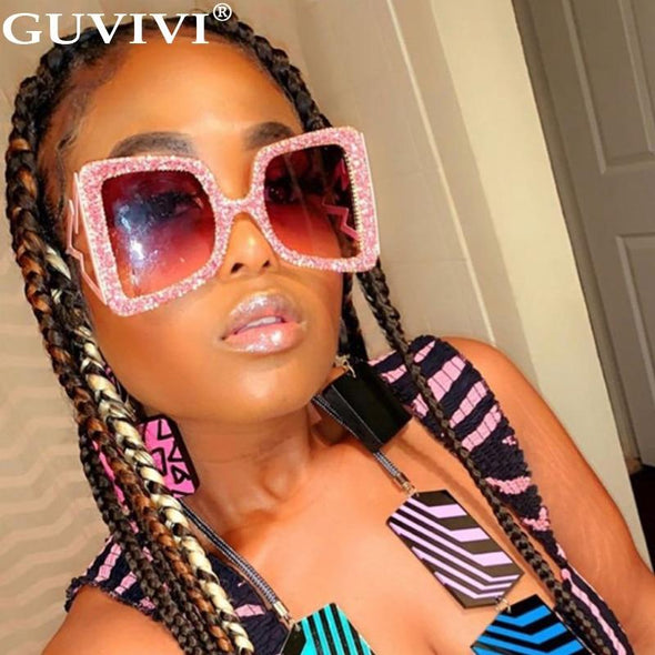 Oversized Rhinestone Sunglasses Women  Steampunk Diamond Sunglasses Square Punk Eyeglasses Gradient Handmade Sunglasses Men