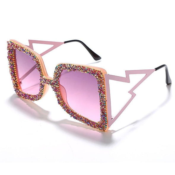 Oversized Rhinestone Sunglasses Women  Steampunk Diamond Sunglasses Square Punk Eyeglasses Gradient Handmade Sunglasses Men