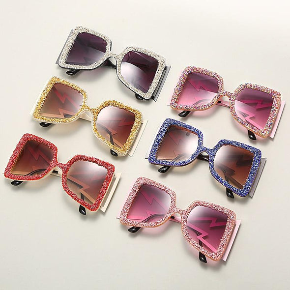 Oversized Rhinestone Sunglasses Women  Steampunk Diamond Sunglasses Square Punk Eyeglasses Gradient Handmade Sunglasses Men