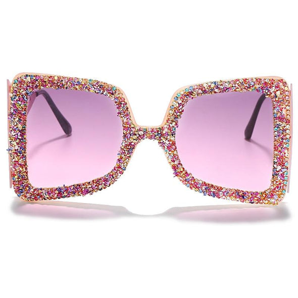 Oversized Rhinestone Sunglasses Women  Steampunk Diamond Sunglasses Square Punk Eyeglasses Gradient Handmade Sunglasses Men