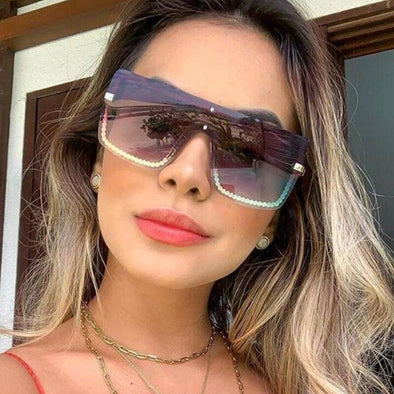 Oversized Square vintage fashion Metal frame brand designer Gradient sunglasses