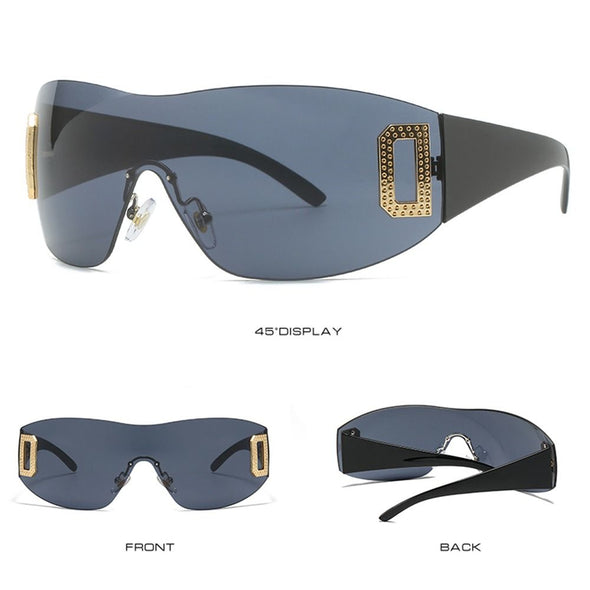 Punk Wrap Around Y2K Sunglasses for Women Sport Sunglasses Jeweled Sun Glasses Retro Frameless Eyewear Trendy 2000's Shade UV400